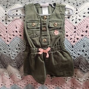 Little Lass Olive Romper with Pink Bow